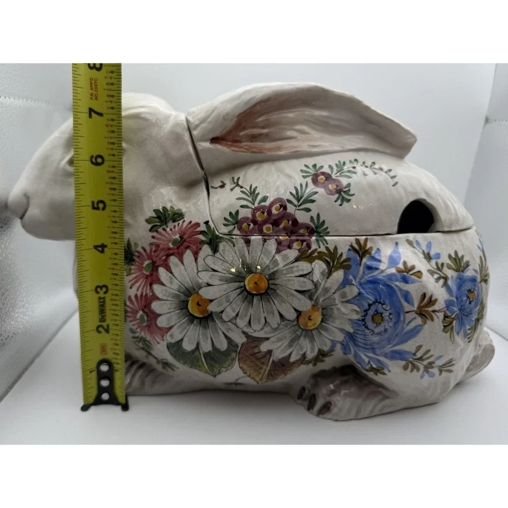 Vintage Bassano Italy Bunny Rabbit Tureen Majolica Floral Easter Centerpiece 12